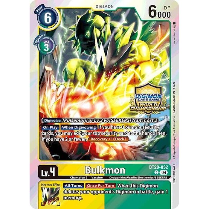 Image for Bulkmon (Regionals 25-26 Champion Card Set Season 1) (BT20-032 C) (BT19-20) - Digimon Card Game