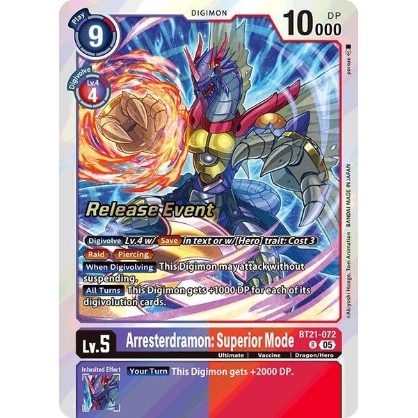 Image for Arresterdramon: Superior Mode (BT21-072 R) (BT21_PR) - Digimon Card Game