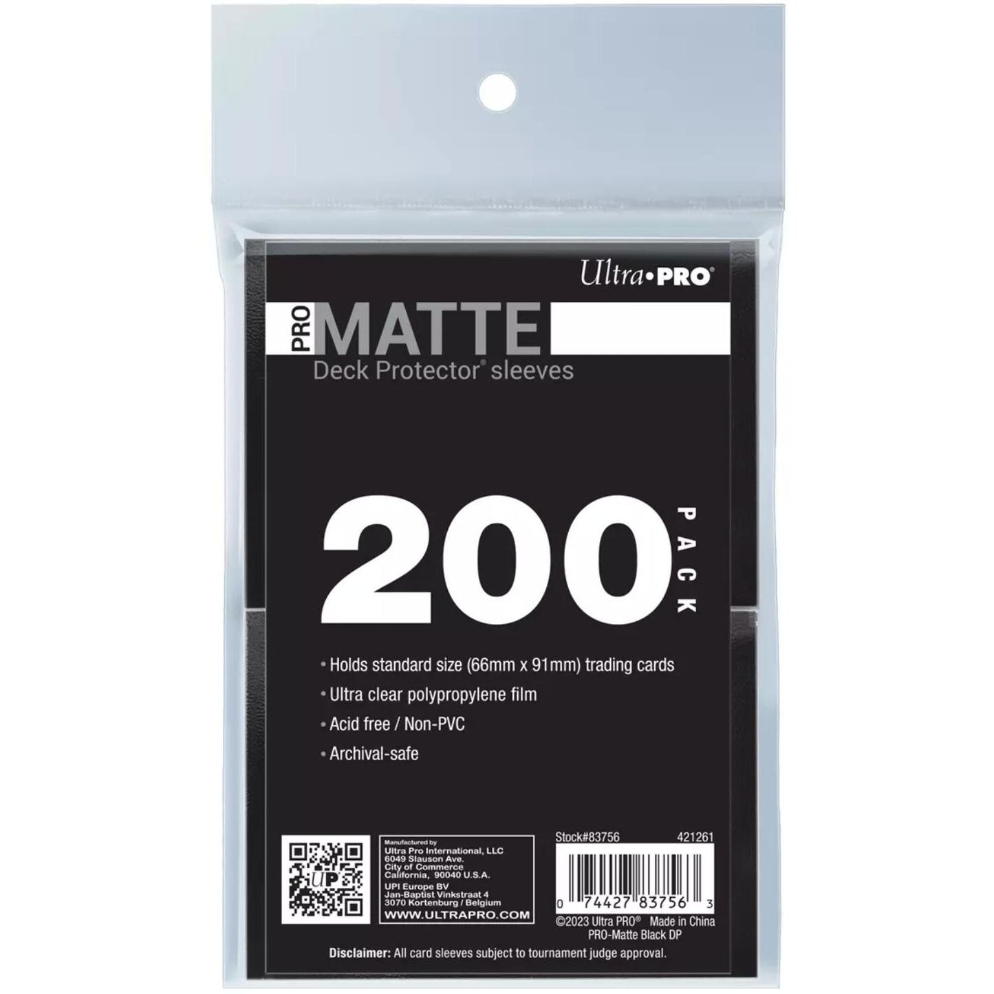 Image for PRO-Matte Standard Deck Protector Sleeves - Black (200-Pack) - Card Sleeves