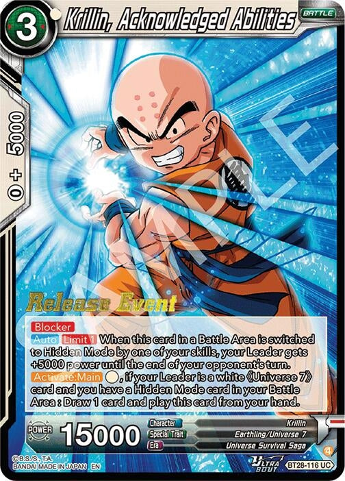 Image for Krillin, Acknowledged Abilities (BT28-116) (BT28_PR) - Dragon Ball Super: Masters