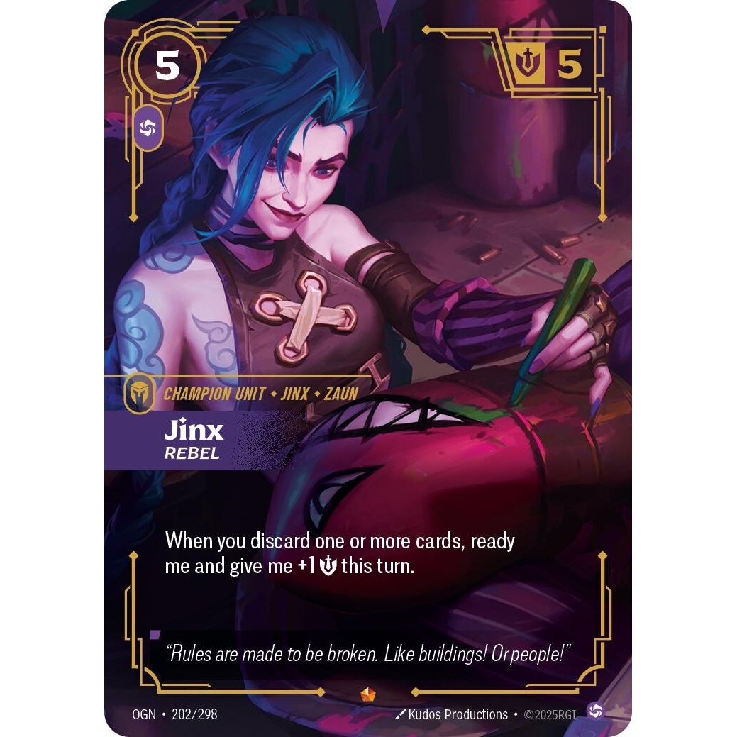 Image for Jinx - Rebel (202/298) (OGN) - Riftbound: League of Legends Trading Card Game