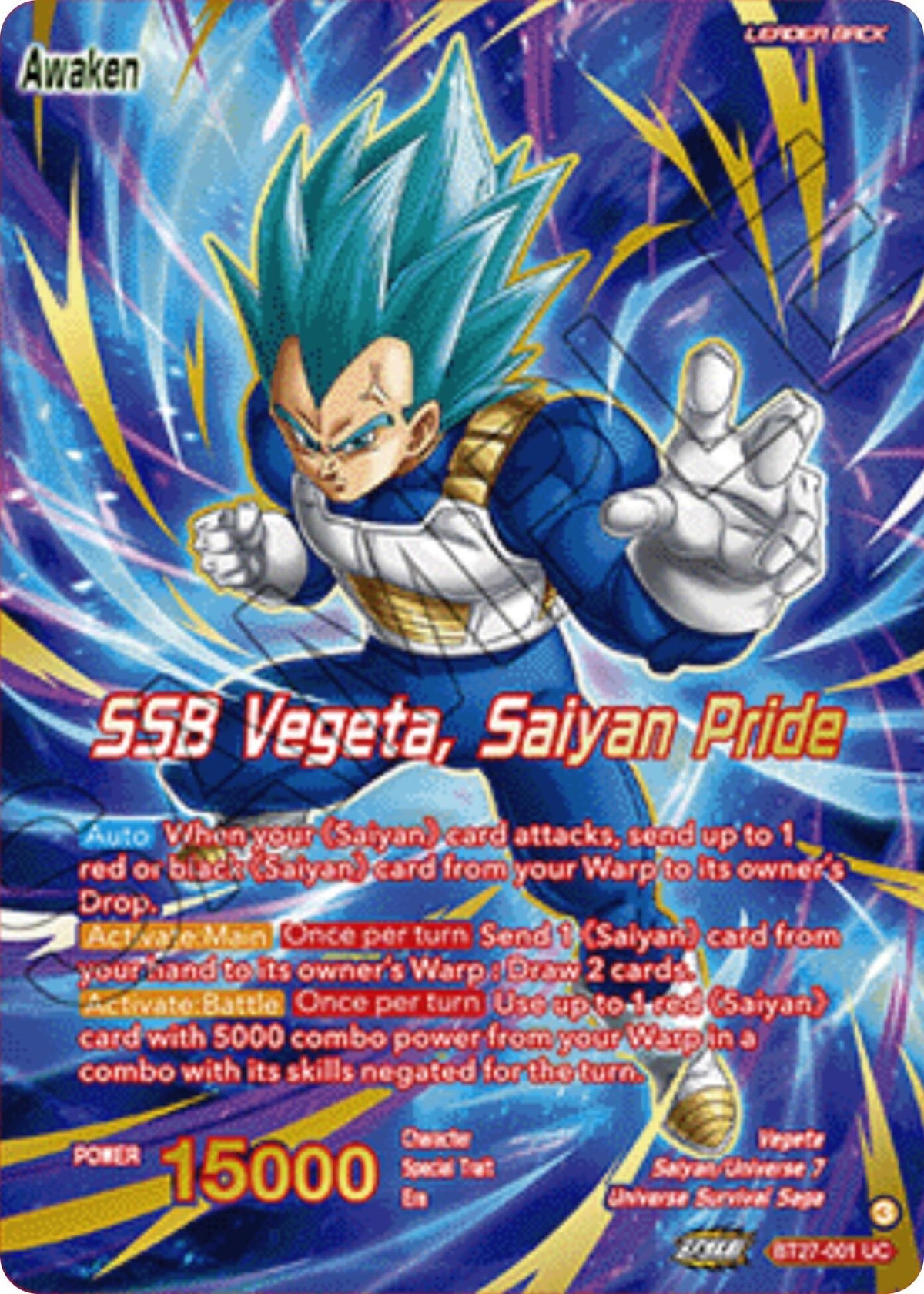 Image for Vegeta // SSB Vegeta, Saiyan Pride (Championship 2025 Finals Alternate Art Leader Card) (BT27-001) (TPR) - Dragon Ball Super: Masters