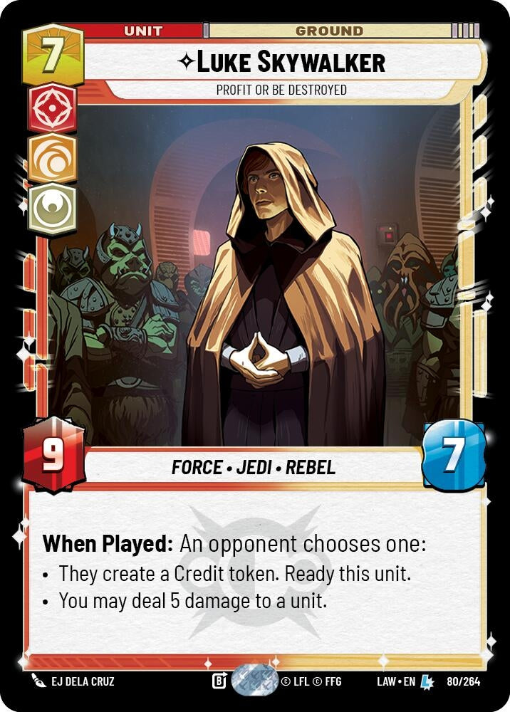 Image for Luke Skywalker - Profit or Be Destroyed (80/264) (LAW) - Star Wars: Unlimited
