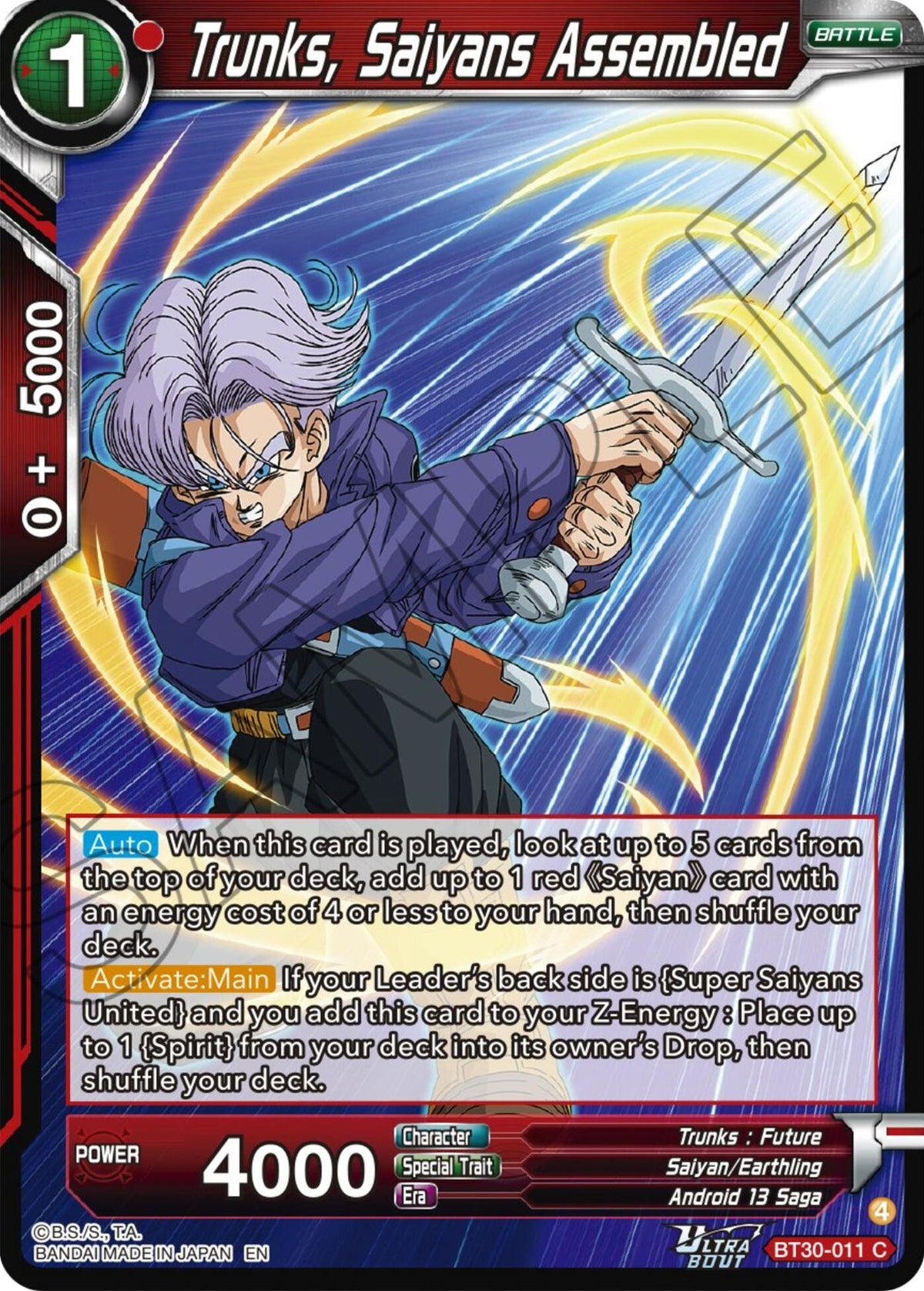 Image for Trunks, Saiyans Assembled (BT30-011) (BT30) - Dragon Ball Super: Masters