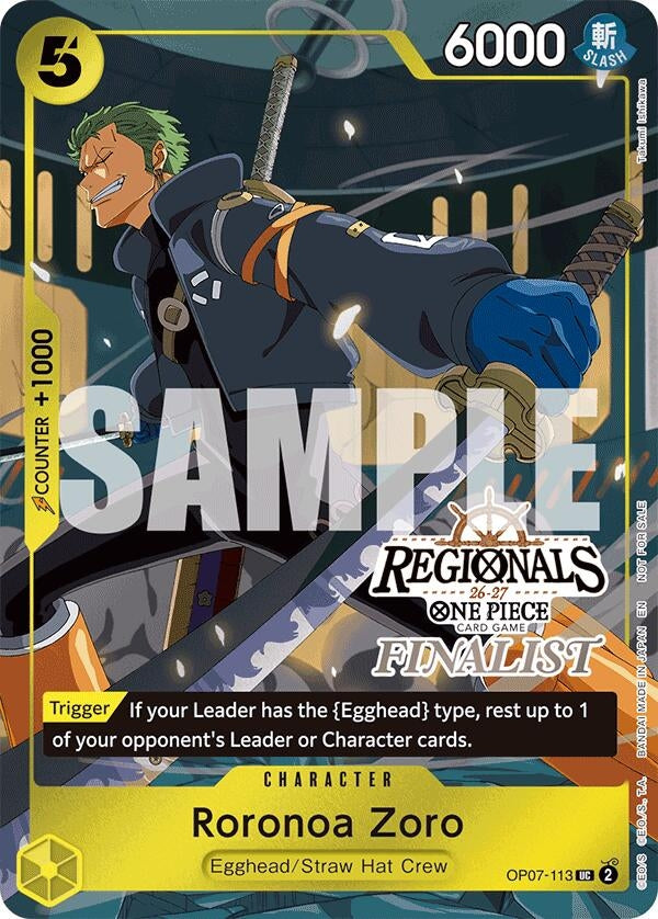 Image for Roronoa Zoro (113) (Regionals Finalist Card Set 26-27) (OP07-113) (OP-PR) - One Piece Card Game