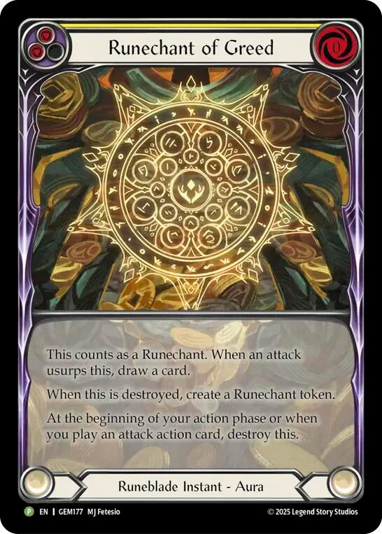 Image for Runechant of Greed (Yellow) (GEM177) (GEM) - Flesh and Blood TCG