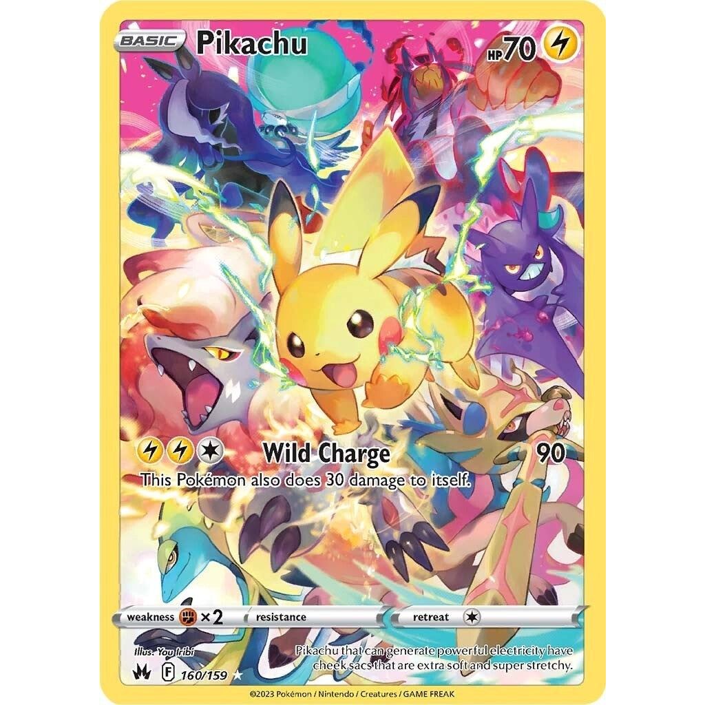 A secret rare Pikachu from Crown Zenith, showing the higher rarity treatment