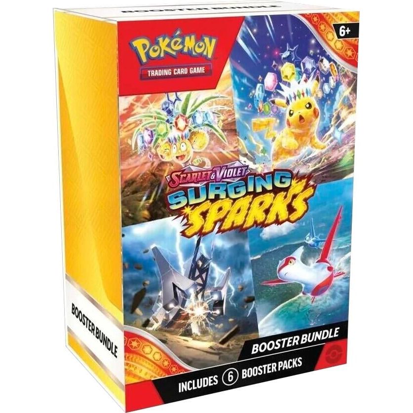 A Surging Sparks booster bundle, one of several Pokemon pack formats