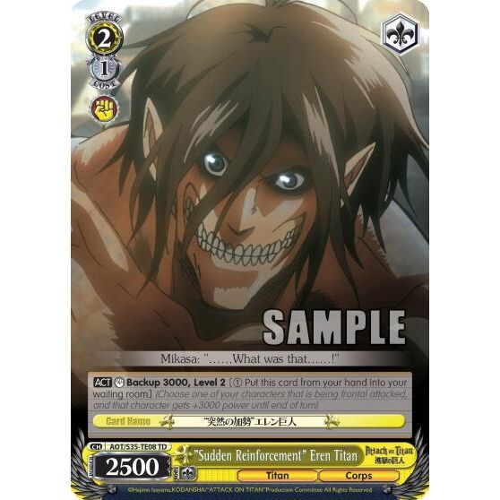 Image for "Sudden Reinforcement" Eren Titan (AOT/S35-TE08 TD) (AOT/S35) - Weiss Schwarz