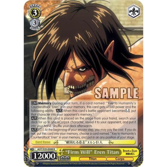Image for "Firm Will" Eren Titan (AOT/S35-E008 R) (AOT/S35) - Weiss Schwarz