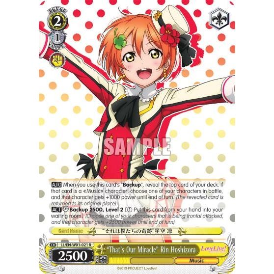 Image for "That's Our Miracle" Rin Hoshizora (LL/EN-W01-021 R) (LL/EN-W01) - Weiss Schwarz