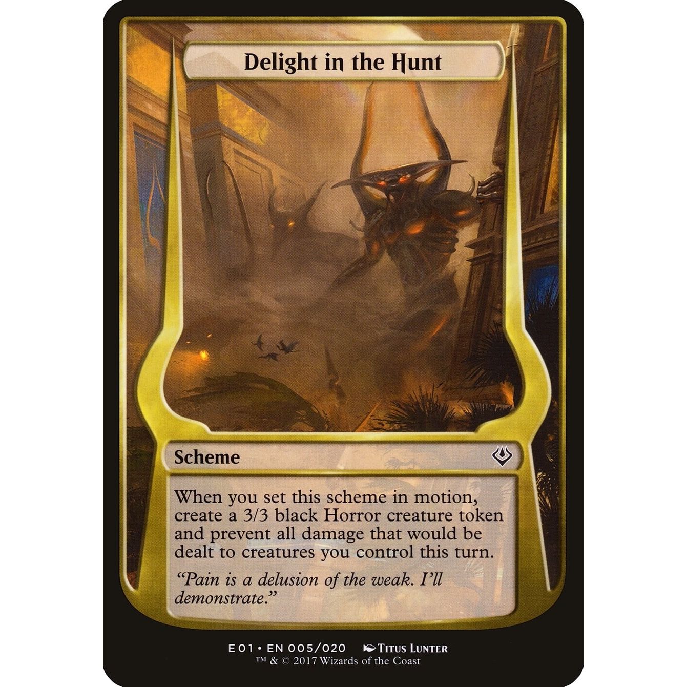 Image for Delight in the Hunt (Archenemy: Nicol Bolas) (5) (OVER) - Magic: The Gathering