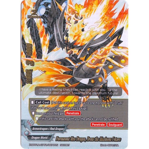 Image for Paramount Neo Dragon, Drum the Maximum Future (Secret Silver Foil) (X-BT01A-CP01/0077EN) (X-BT01A) - Future Card BuddyFight