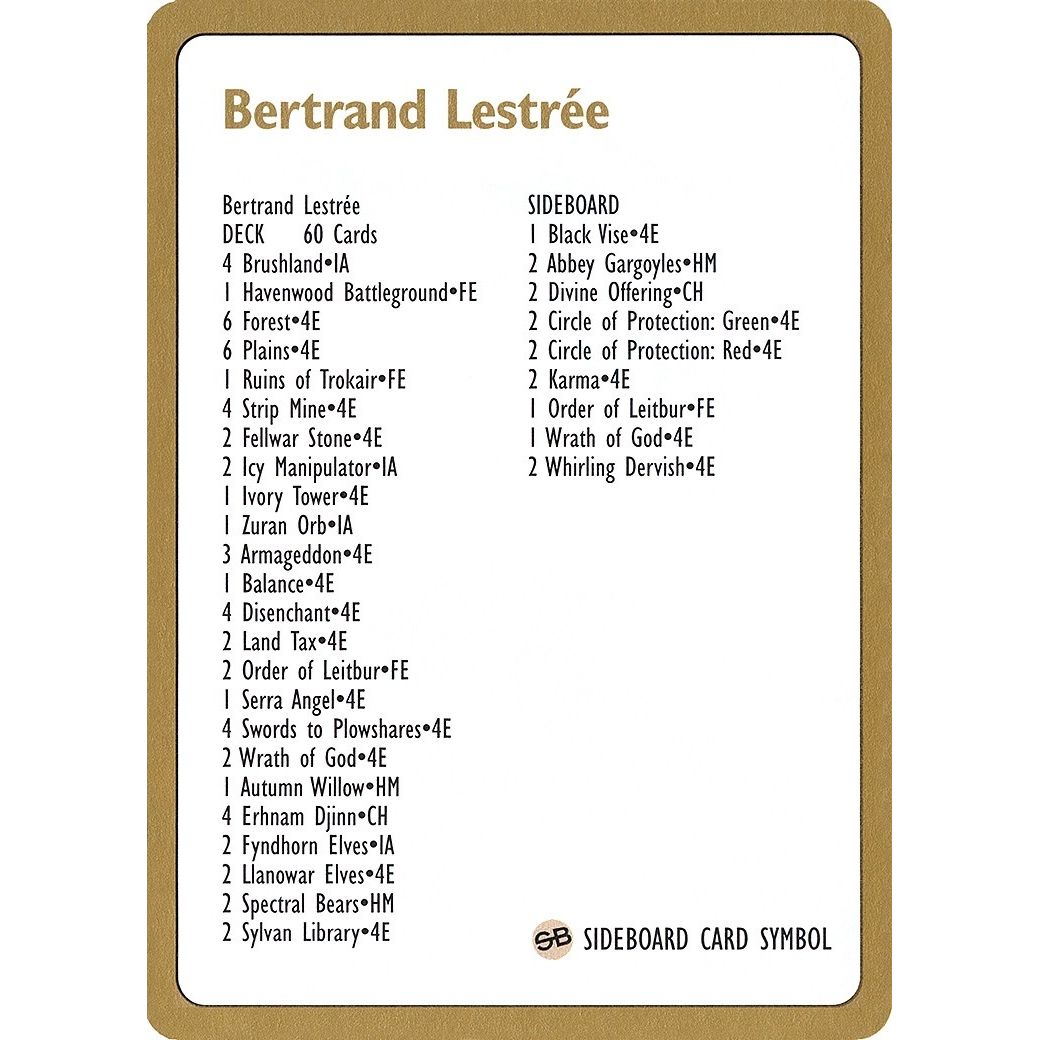Image for 1996 Bertrand Lestree Decklist Card (WCD) - Magic: The Gathering