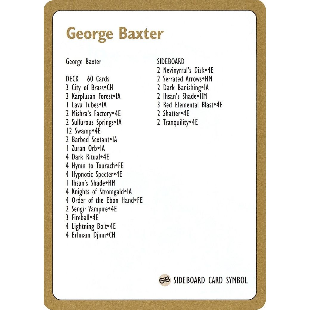 Image for 1996 George Baxter Decklist Card (WCD) - Magic: The Gathering