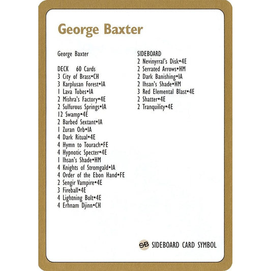 Image for 1996 George Baxter Decklist Card (WCD) - Magic: The Gathering