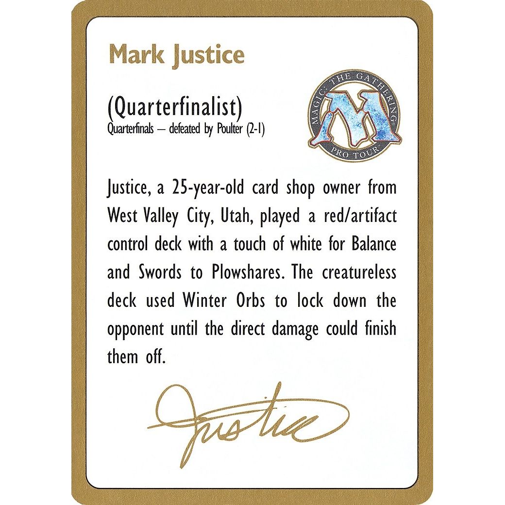 Image for 1996 Mark Justice Biography Card (WCD) - Magic: The Gathering