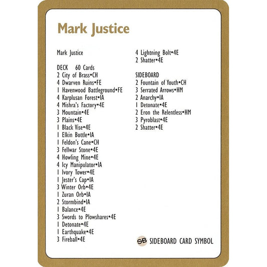 Image for 1996 Mark Justice Decklist Card (WCD) - Magic: The Gathering