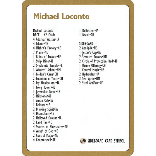 Image for 1996 Michael Loconto Decklist Card (WCD) - Magic: The Gathering