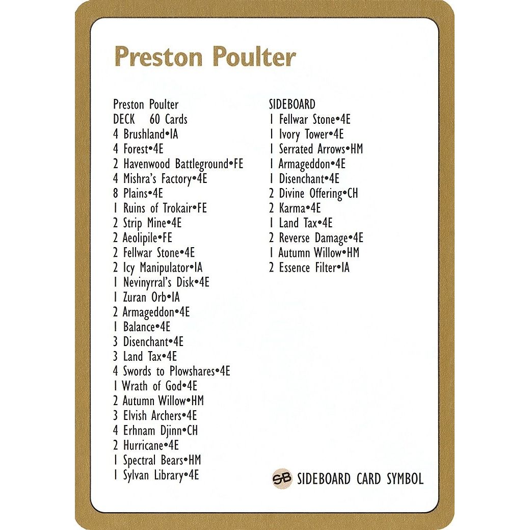 Image for 1996 Preston Poulter Decklist Card (WCD) - Magic: The Gathering
