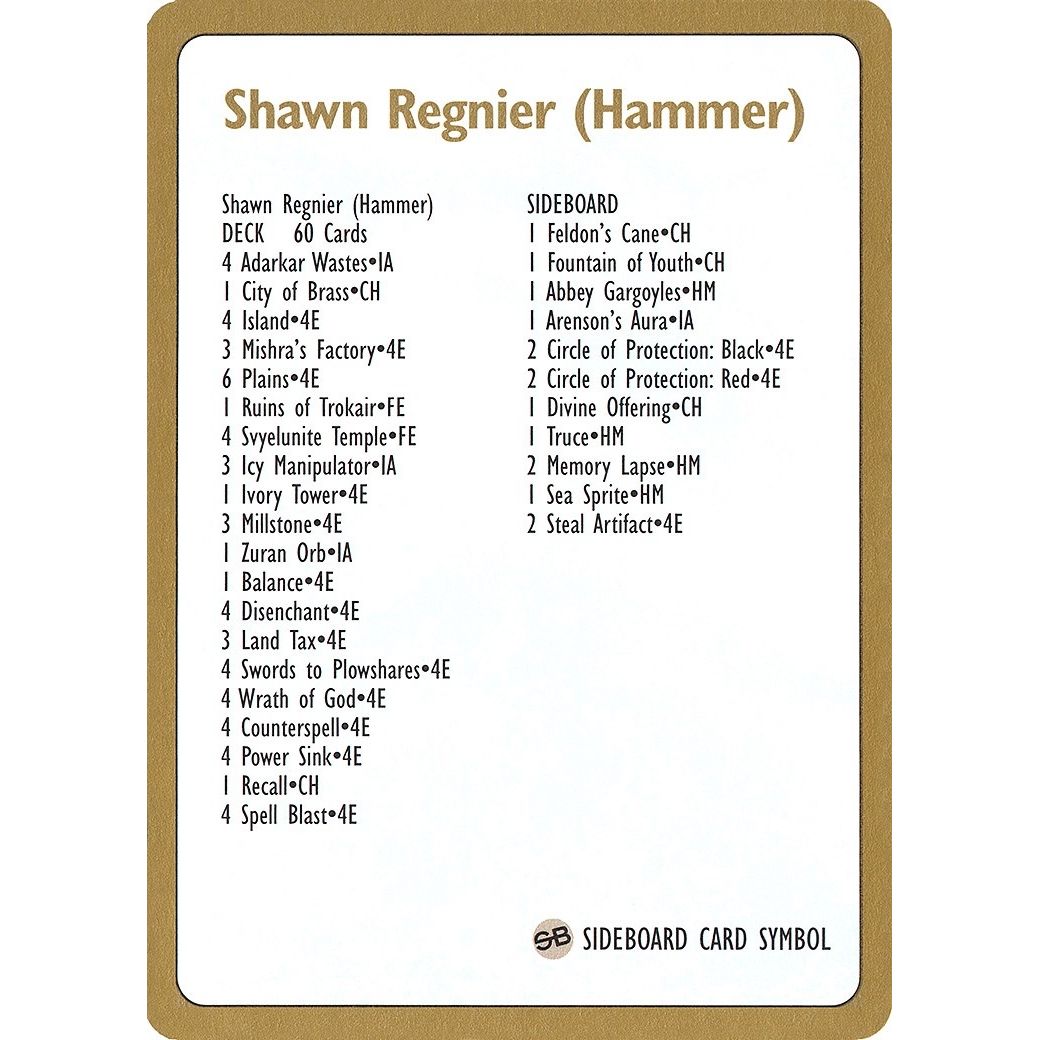 Image for 1996 Shawn "Hammer" Regnier Decklist Card (WCD) - Magic: The Gathering