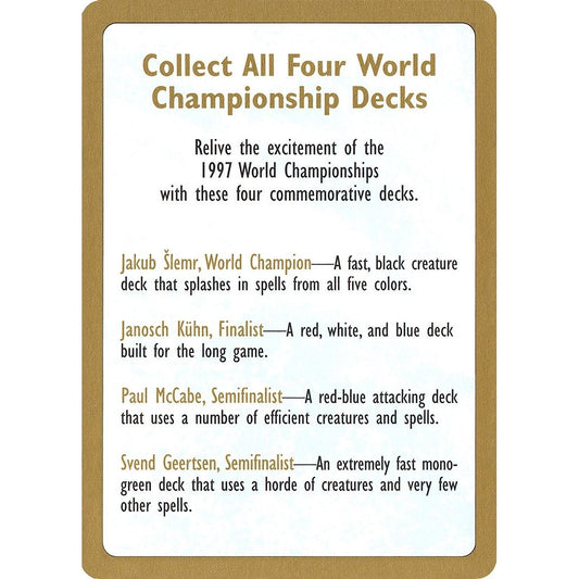 Image for 1997 World Championship Advertisement Card (WCD) - Magic: The Gathering