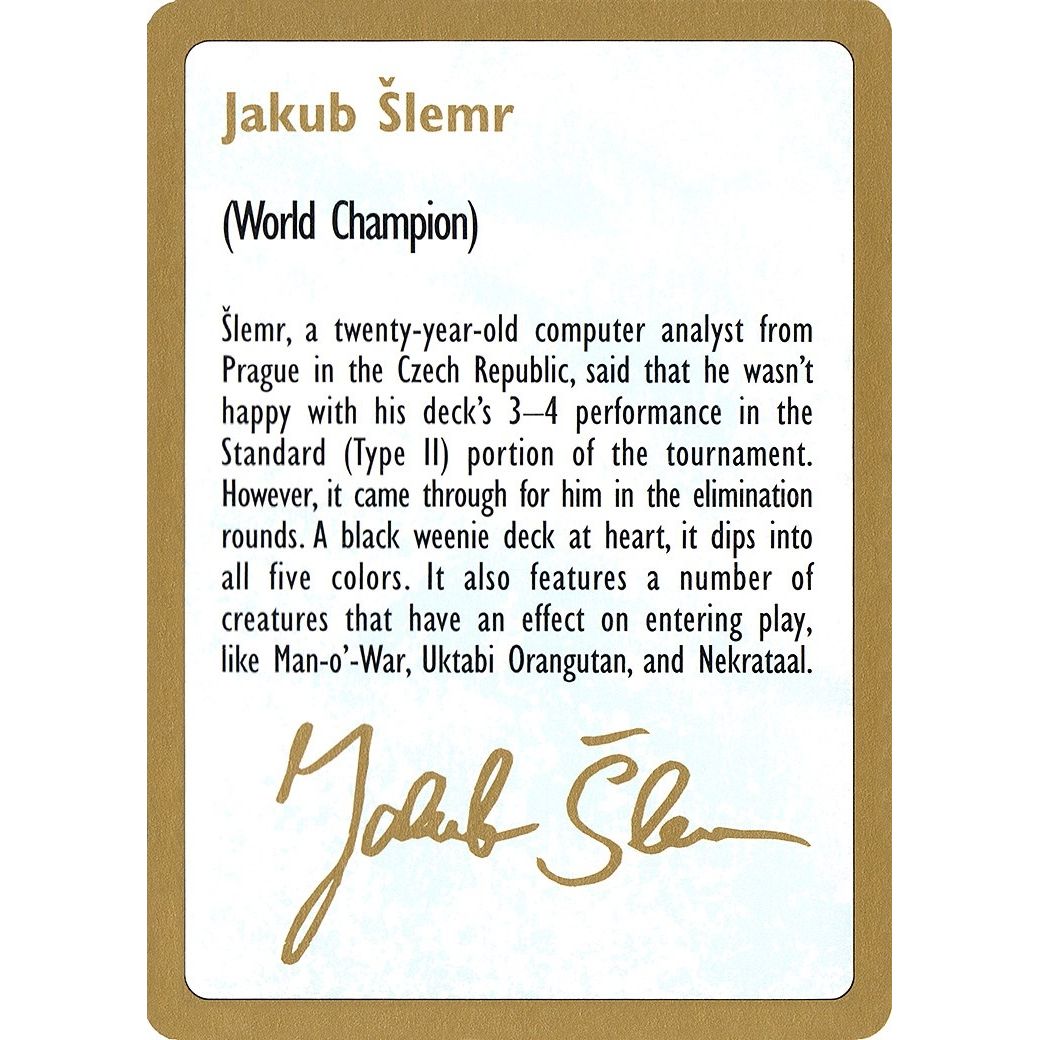 Image for 1997 Jakub Slemr Biography Card (WCD) - Magic: The Gathering