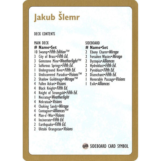 Image for 1997 Jakub Slemr Decklist Card (WCD) - Magic: The Gathering