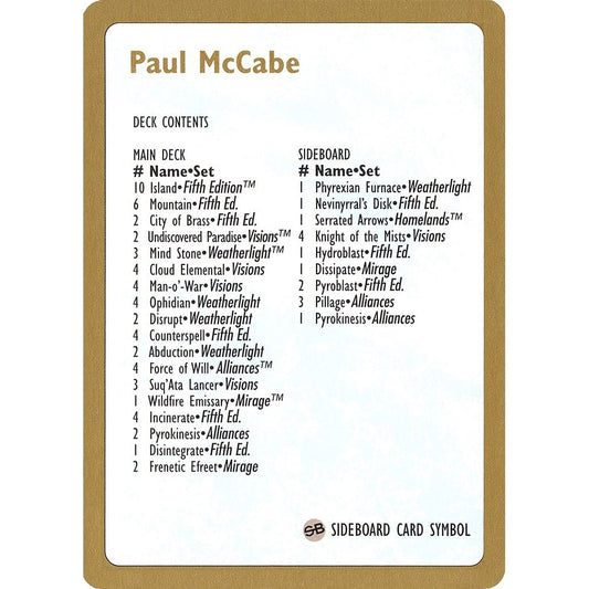 Image for 1997 Paul McCabe Decklist Card (WCD) - Magic: The Gathering