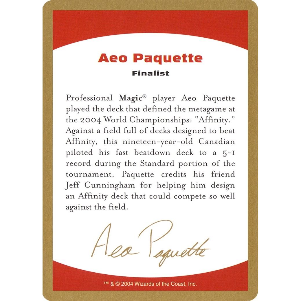 Image for 2004 Aeo Paquette Biography Card (WCD) - Magic: The Gathering