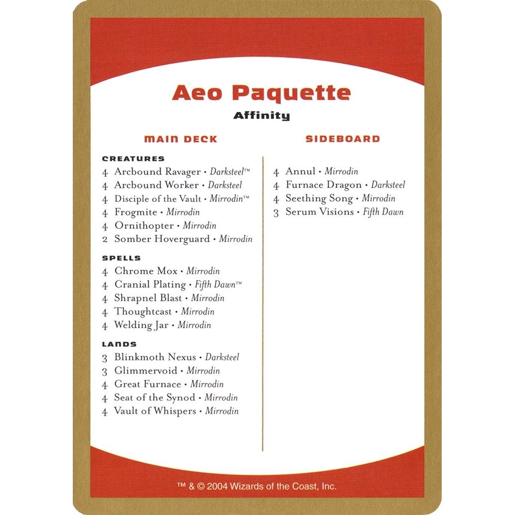Image for 2004 Aeo Paquette Decklist Card (WCD) - Magic: The Gathering