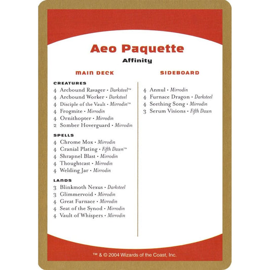 Image for 2004 Aeo Paquette Decklist Card (WCD) - Magic: The Gathering
