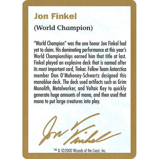 Image for 2000 Jon Finkel Biography Card (WCD) - Magic: The Gathering