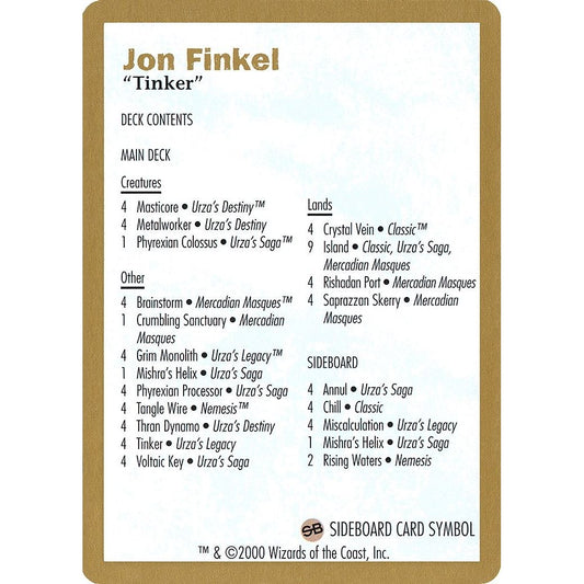 Image for 2000 Jon Finkel Decklist Card (WCD) - Magic: The Gathering