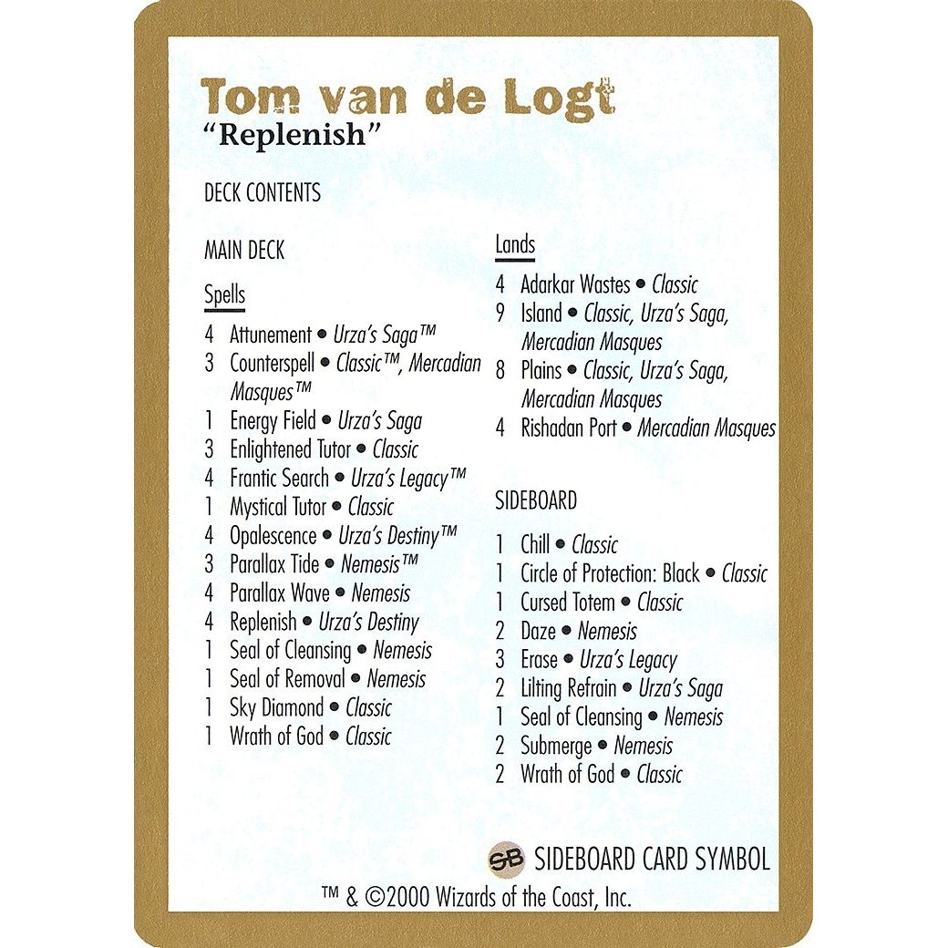 Image for 2000 Tom van de Logt Decklist Card (WCD) - Magic: The Gathering