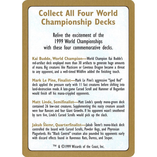 Image for 1999 World Championship Advertisement Card (WCD) - Magic: The Gathering