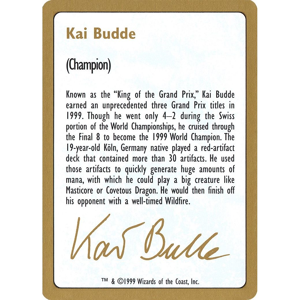 Image for 1999 Kai Budde Biography Card (WCD) - Magic: The Gathering