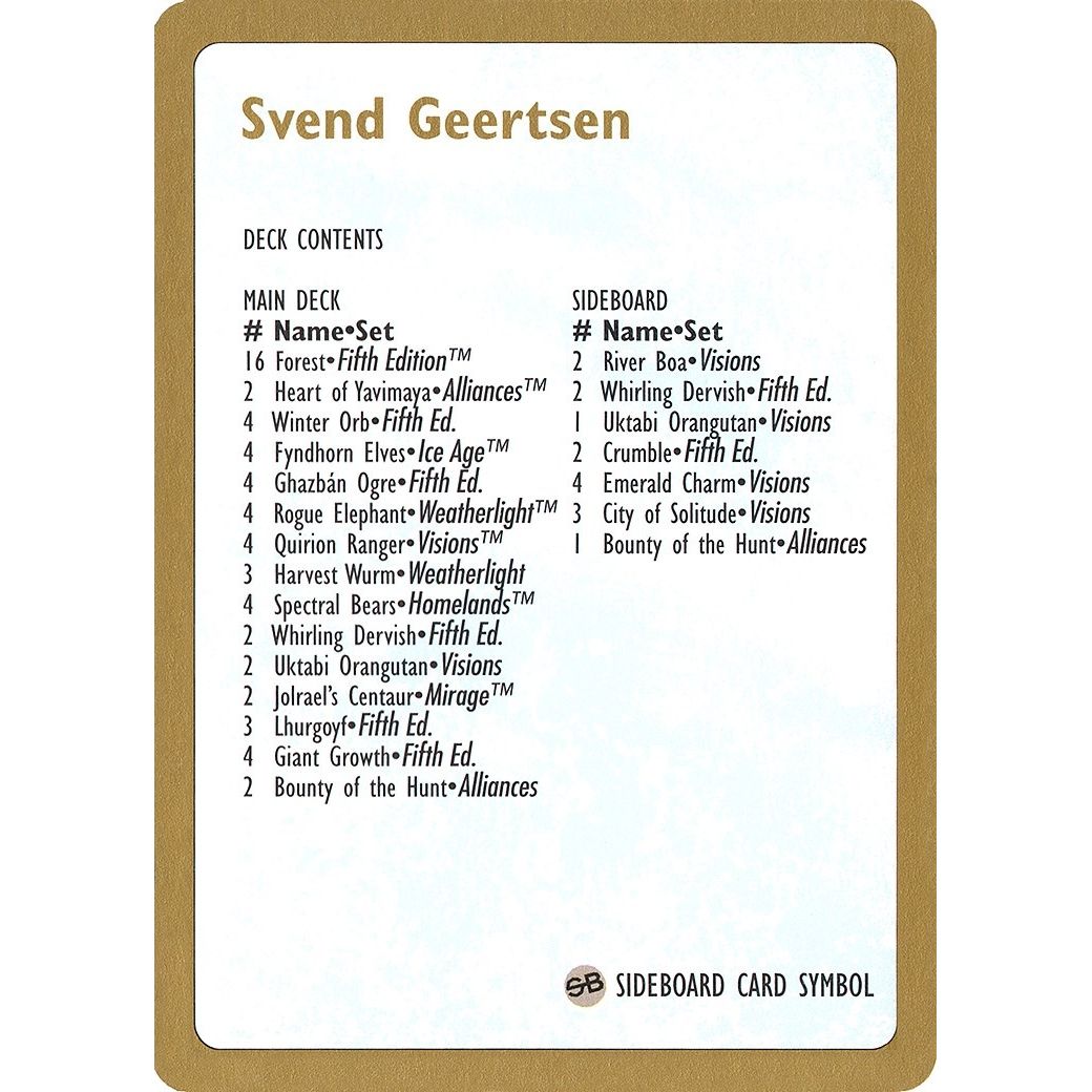 Image for 1997 Svend Geertsen Decklist Card (WCD) - Magic: The Gathering