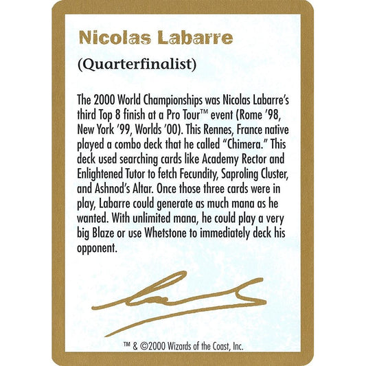 Image for 2000 Nicolas Labarre Biography Card (WCD) - Magic: The Gathering