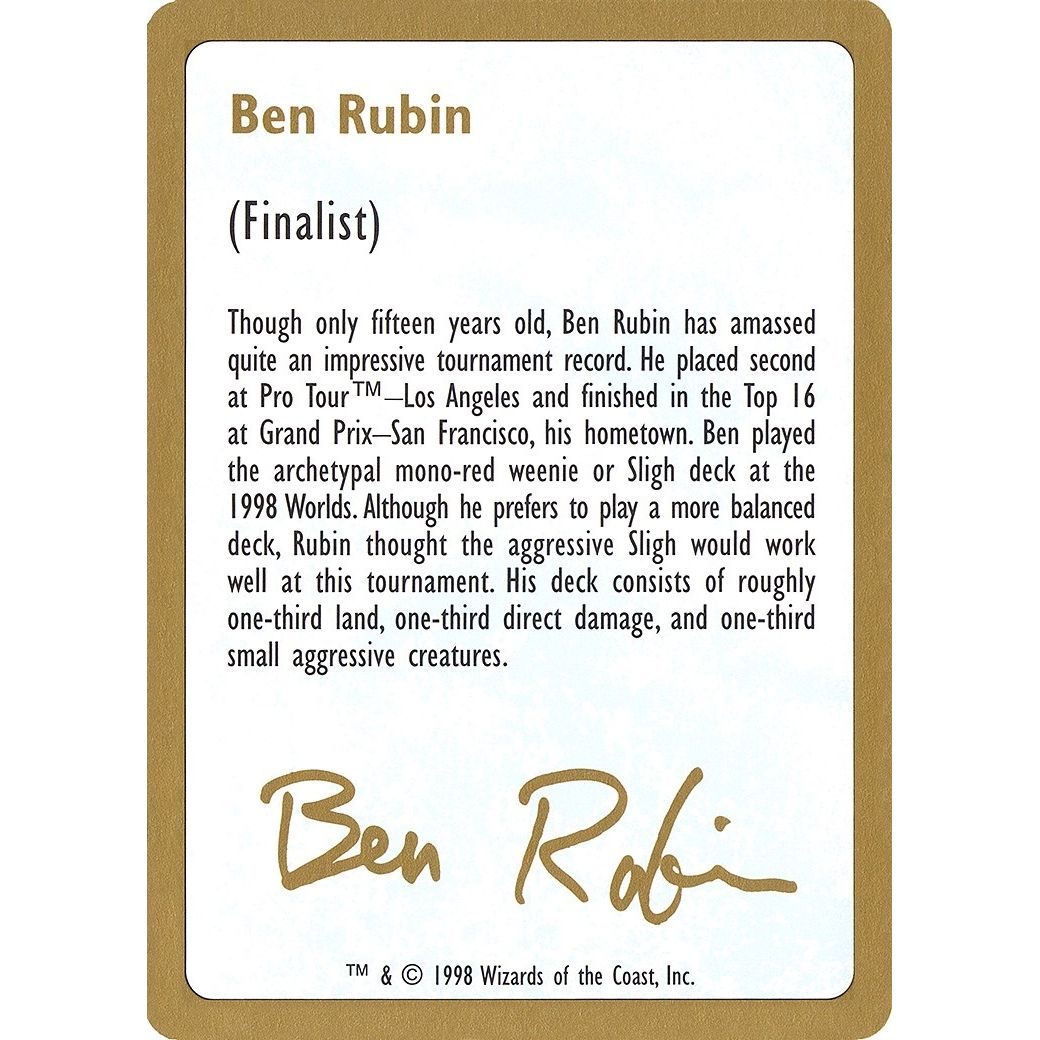 Image for 1998 Ben Rubin Biography Card (WCD) - Magic: The Gathering