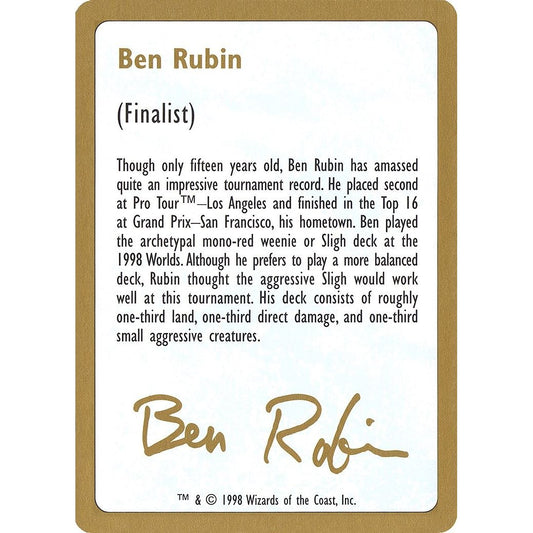 Image for 1998 Ben Rubin Biography Card (WCD) - Magic: The Gathering