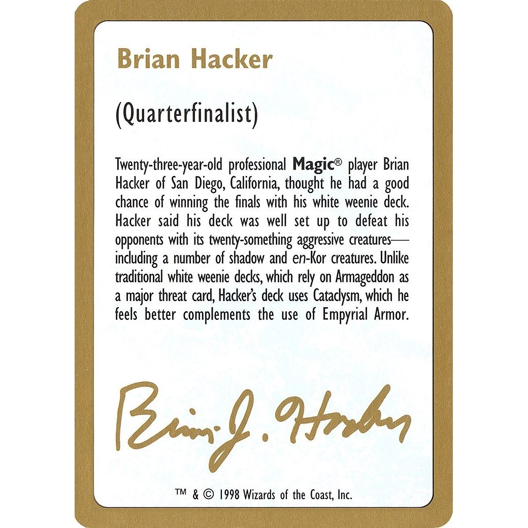 Image for 1998 Brian Hacker Biography Card (WCD) - Magic: The Gathering