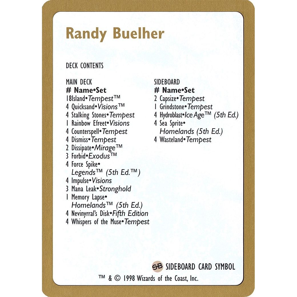 Image for 1998 Randy Buehler Decklist Card (WCD) - Magic: The Gathering