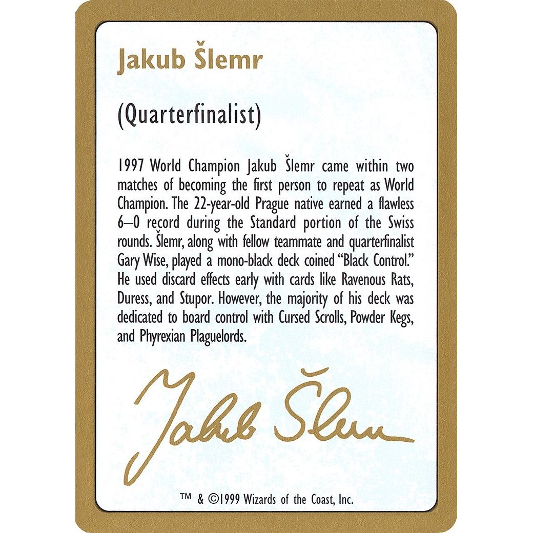 Image for 1999 Jakub Slemr Biography Card (WCD) - Magic: The Gathering