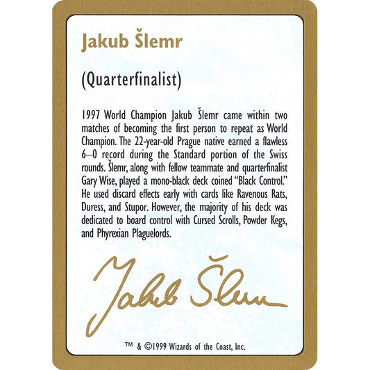 Image for 1999 Jakub Slemr Biography Card (WCD) - Magic: The Gathering