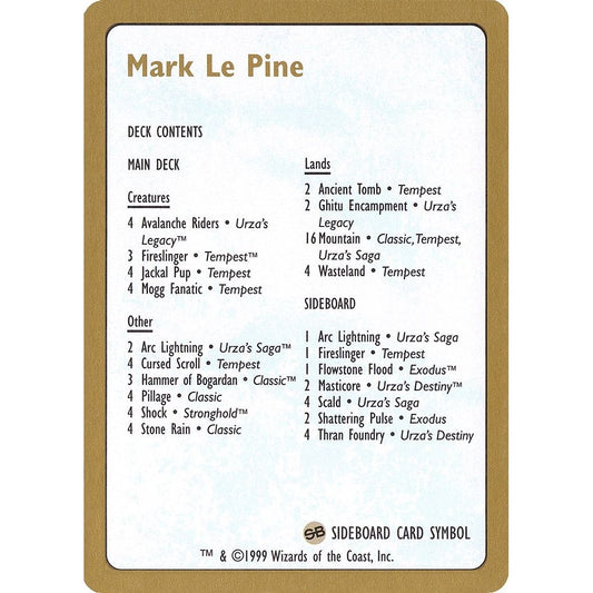 Image for 1999 Mark Le Pine Decklist Card (WCD) - Magic: The Gathering