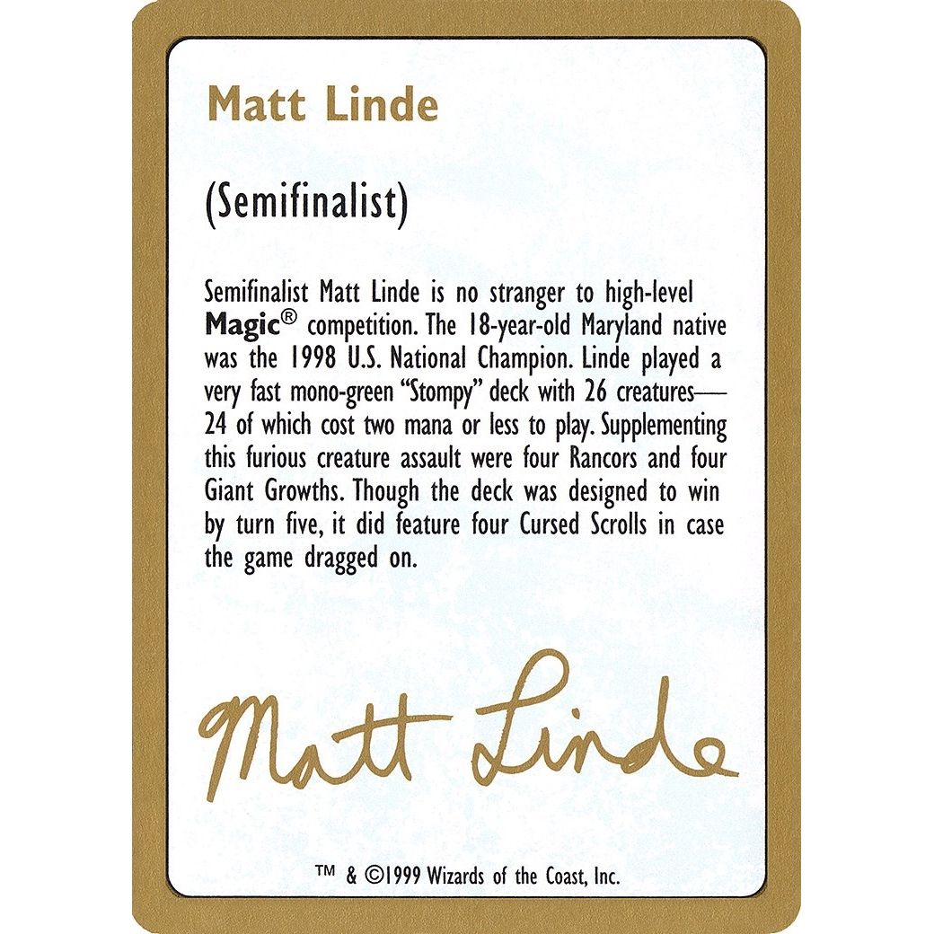 Image for 1999 Matt Linde Biography Card (WCD) - Magic: The Gathering