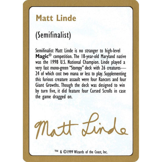 Image for 1999 Matt Linde Biography Card (WCD) - Magic: The Gathering