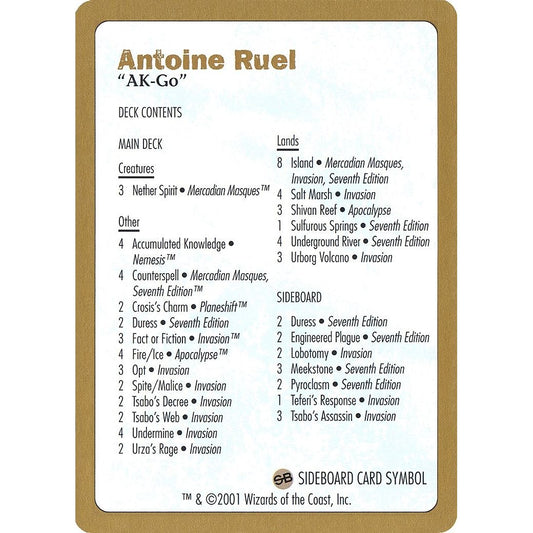 Image for 2001 Antoine Ruel Decklist Card (WCD) - Magic: The Gathering