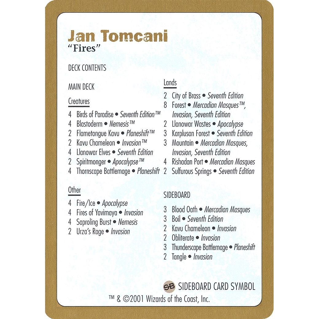 Image for 2001 Jan Tomcani Decklist Card (WCD) - Magic: The Gathering